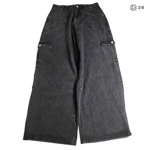 Princess Polly Womens US 8 Black Wide‎ Leg Cargo Jeans / High Rise